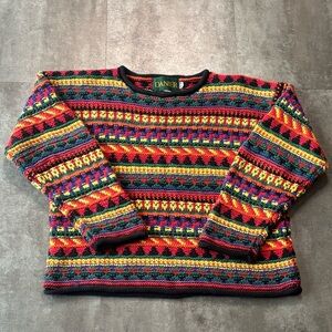 Vintage Danier Cotton Knit Sweater Womens Medium Multi Color 3-D